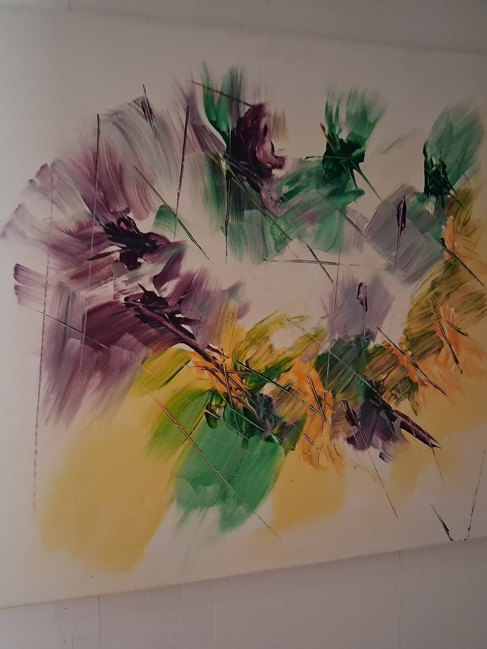 Abstract Floral Wall Art - Purple, Green & Yellow Canvas 24×36